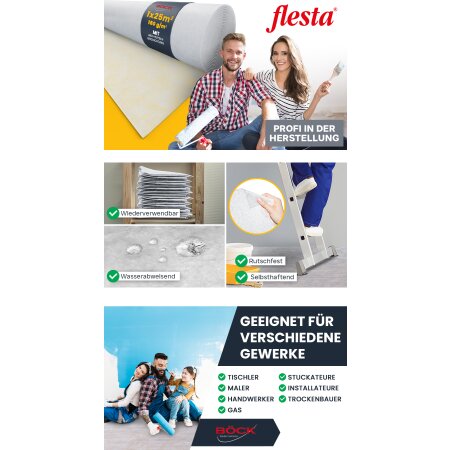 flesta® Abdeckvlies EasyTopper BG selbsthaftend für Boden und Treppe 150g, weiß/hellbunt, 1 x 25 m