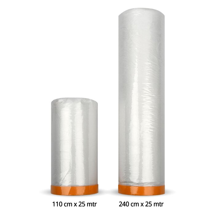 Masker Tape 110 cm x 25 m Universal Abdeckfolie mit Klebeband Klebestreifen Klebefolie Malerfolie Folie 60 m, transparent