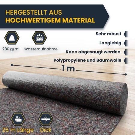 flesta® Abdeckvlies 1 x 25 m 280 g, 25 m² grau-meliert