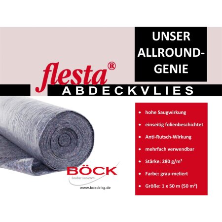 flesta® Maler Abdeckvlies 1 x 50 m 280g, 50 m² grau-meliert